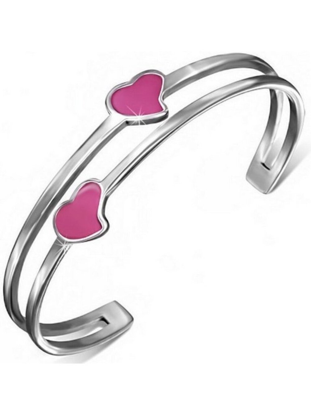 Colorful Enamel Love Heart Open End Bangle Bracelet - Stainless Steel Jewelry